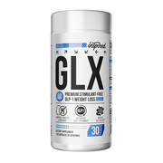 GLX dietary supplement container on a clear background