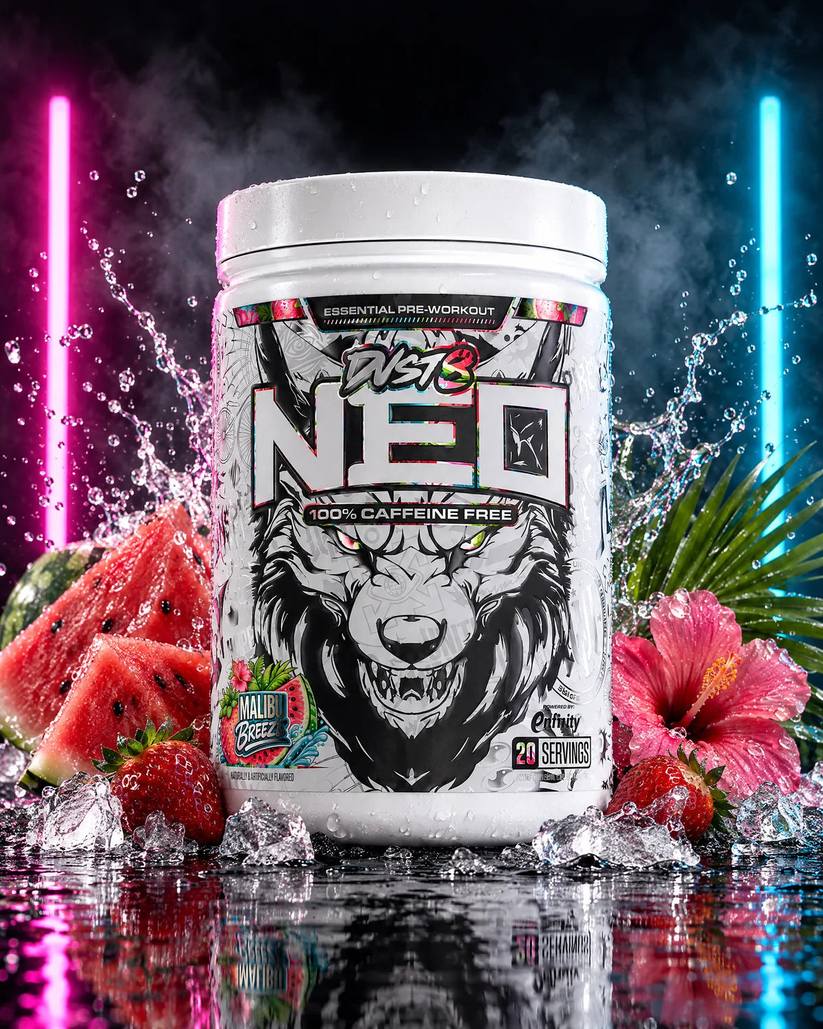 DVST8 NEO Malibu Breeze tub with watermelon, strawberries and a frozen water splash