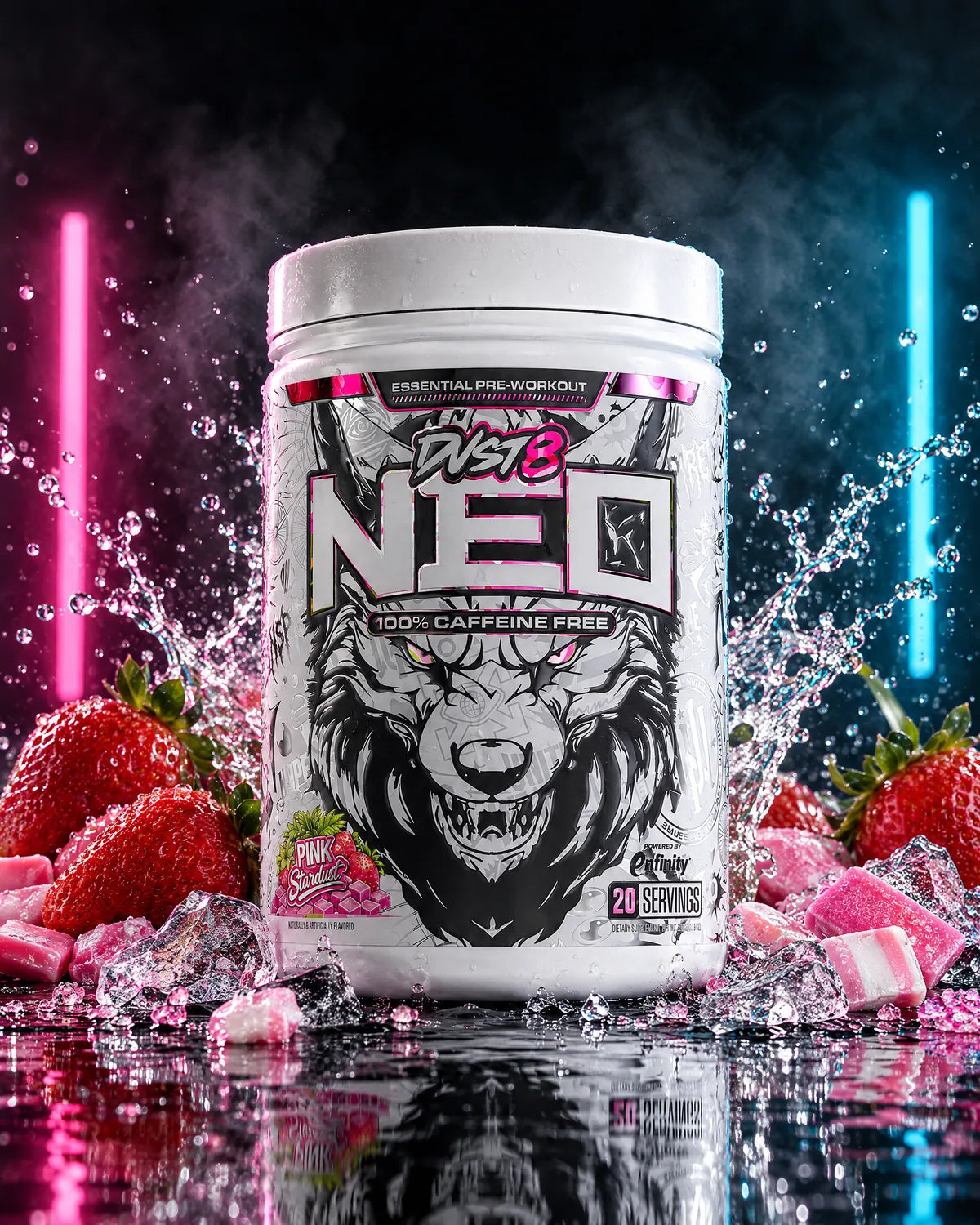 Pink Stardust tub with strawberries, pink candy and a frozen splash